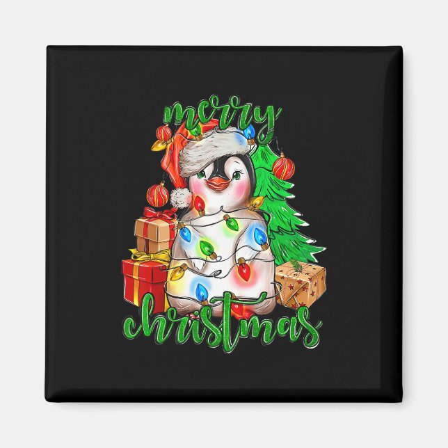 Frohe Weihnachtspenguin Tree Lights Weihnachtsmann Magnet (Vorne)
