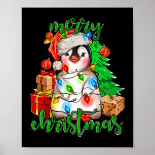 Frohe Weihnachtspenguin Tree Lights Weihnachtsmann Poster