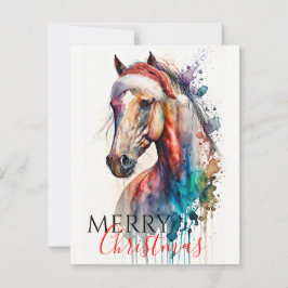 Frohe Weihnachtspferde in Weihnachtsmannmütze Gruß Einladung