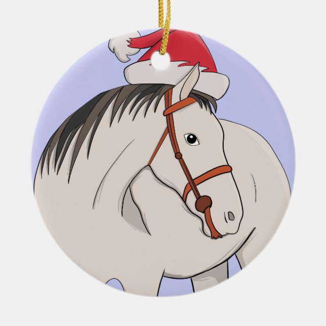 Frohe Weihnachtspferde Keramik Ornament (Vorne)