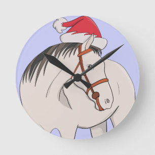Frohe Weihnachtspferde Runde Wanduhr