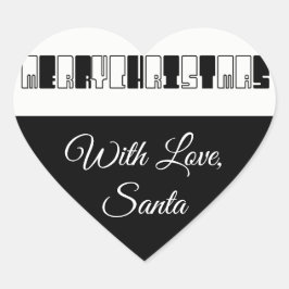 Frohe Weihnachtspiano Keys Typografie Schwarz-weiß Herz-Aufkleber