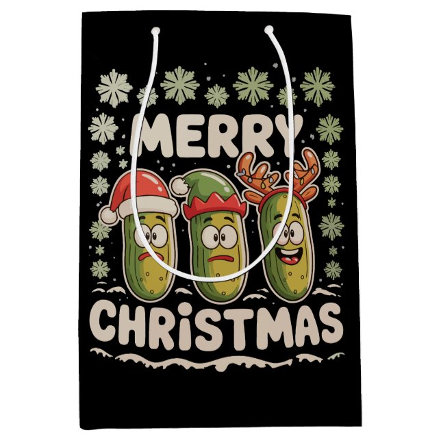 Frohe Weihnachtspickle Lover Xmas Lights Ugly Mittlere Geschenktüte (Vorderseite)