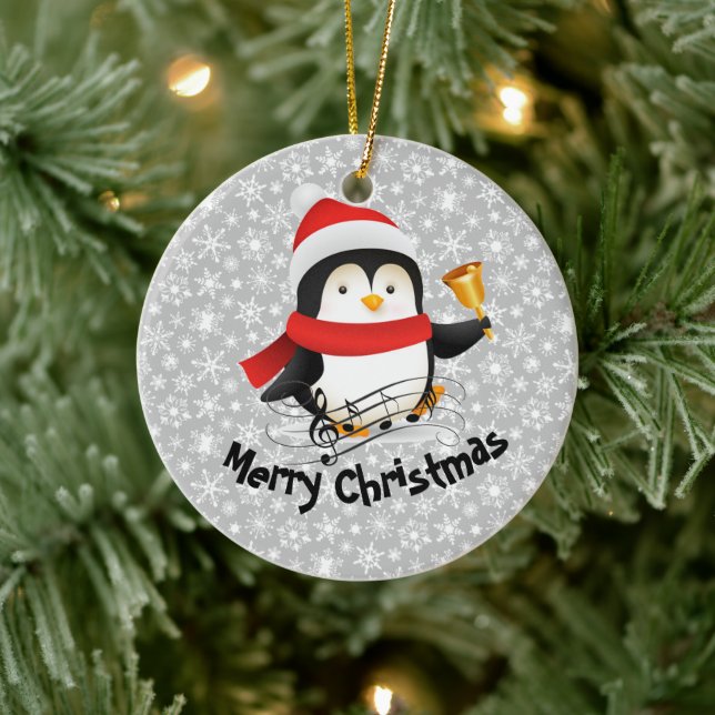Frohe Weihnachtspinguin Keramik Ornament (Baum)