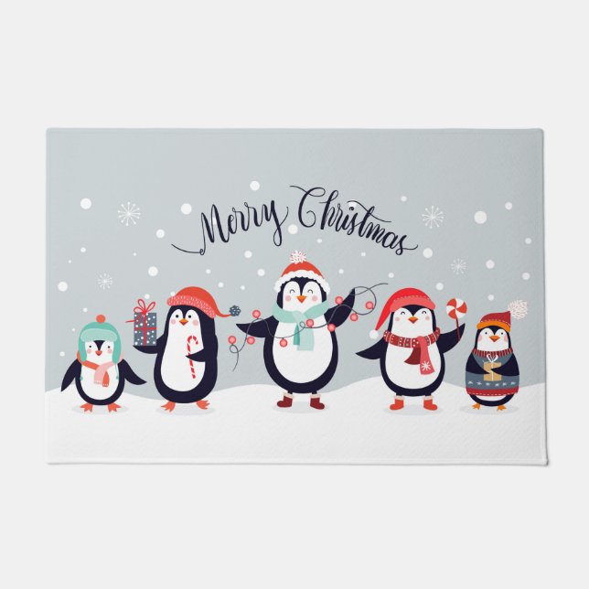 Frohe Weihnachtspinguine Fußmatte (Vorderseite)