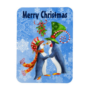 Frohe Weihnachtspinguine in Liebe unter Mistletoe Magnet