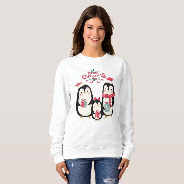 Frohe Weihnachtspinguine Sweatshirt (Vorne ganz)
