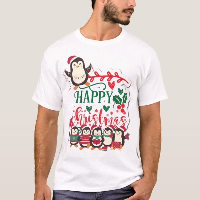 Frohe Weihnachtspinguine T-Shirt (Vorderseite)