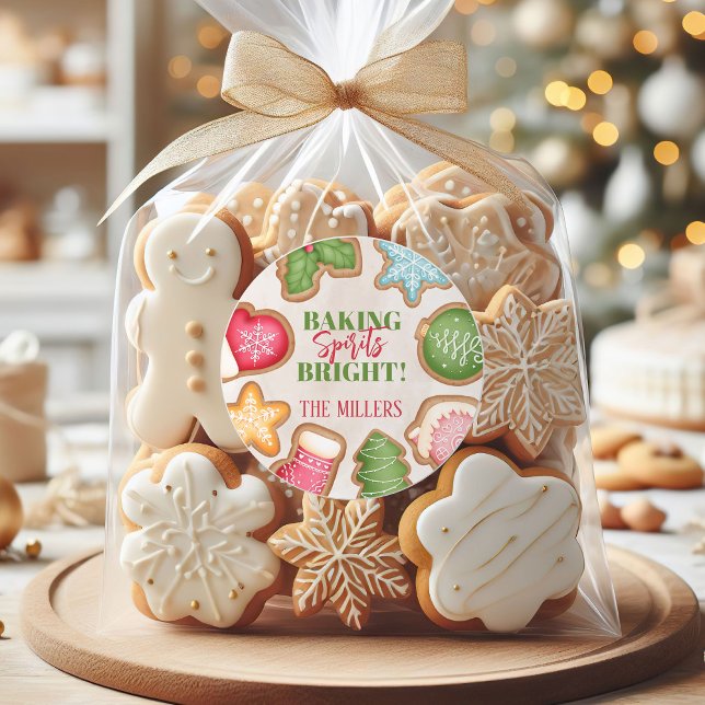 Frohe Weihnachtsplätzchen backen Runder Aufkleber (Baking Spirits Bright Christmas Cookie Classic Round Sticker)