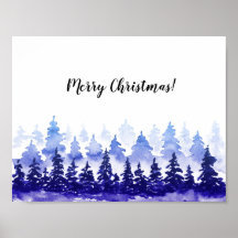 Frohe Weihnachtsposter. Blaue Winterlandschaft.