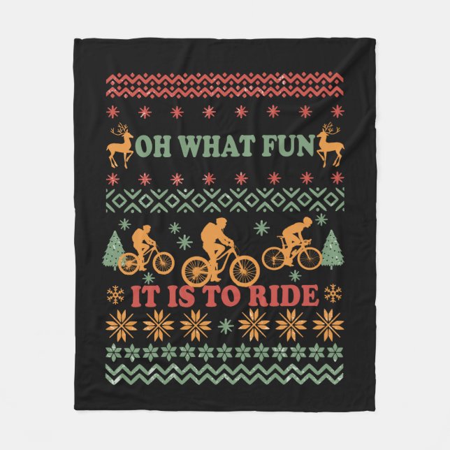 Frohe Weihnachtspulli auf dem Fahrrad Fleecedecke (Vorderseite)