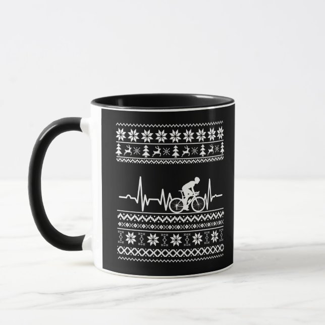 Frohe Weihnachtspulli auf dem Fahrrad Tasse (Links)