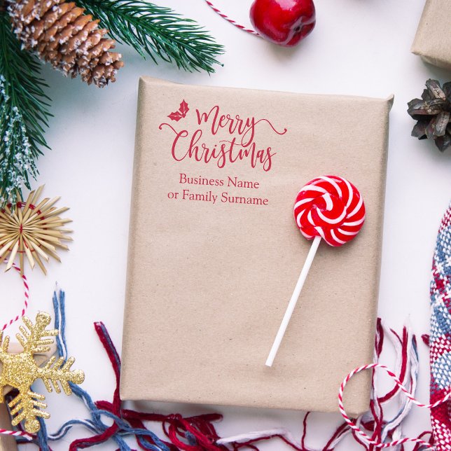 Frohe Weihnachtsquote Typografie und Holly Branche Gummistempel (Von Creator hochgeladen)