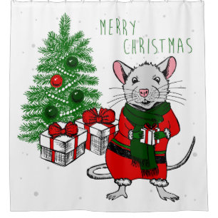 Frohe Weihnachtsratte Duschvorhang