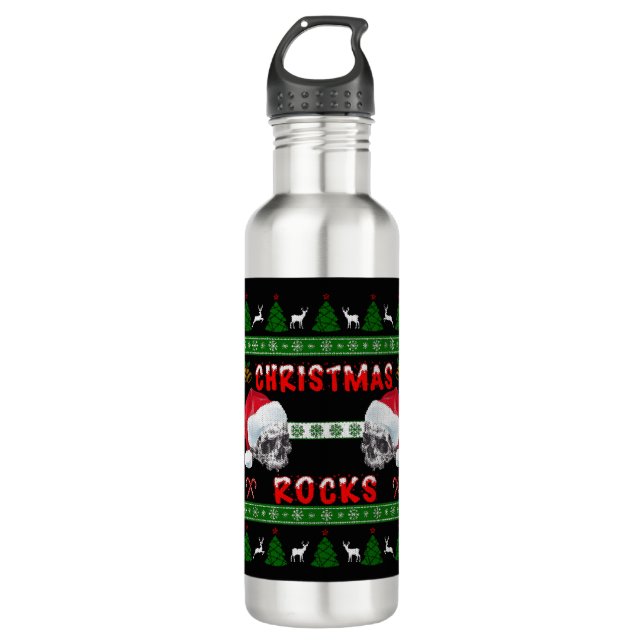 Frohe WeihnachtsROCKS Ugly Christmas Sweater Edelstahlflasche (Vorderseite)