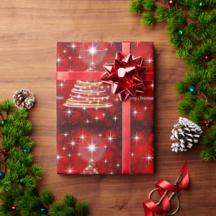 Frohe Weihnachtsrot und Gold Weihnachtsbaum Geschenkpapier