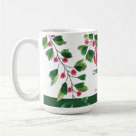 Frohe Weihnachtsrot und grüne Wasserfarbe Kaffeetasse