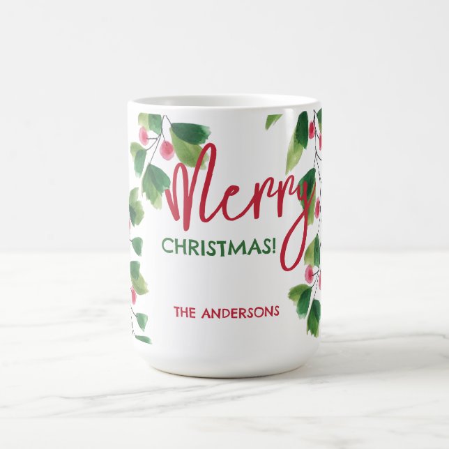 Frohe Weihnachtsrot und grüne Wasserfarbe Kaffeetasse (Mittel)