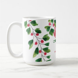 Frohe Weihnachtsrot und grüne Wasserfarbe Kaffeetasse