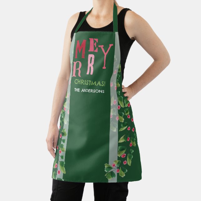 Frohe Weihnachtsrot und grüne Wasserfarbe Schürze (InSitu)