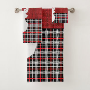 Frohe Weihnachtsrüber - Rot Kariert und Burlap Badhandtuch Set