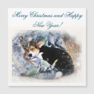 Frohe Weihnachtsschlafen Corgi Welpe Magnetkarte