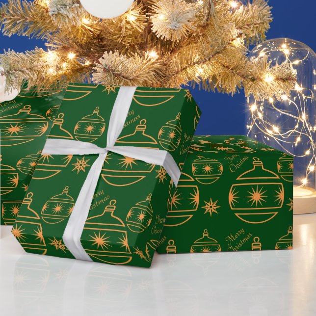 Frohe Weihnachtsschmuck auf Grün Geschenkpapier (Feiertage)