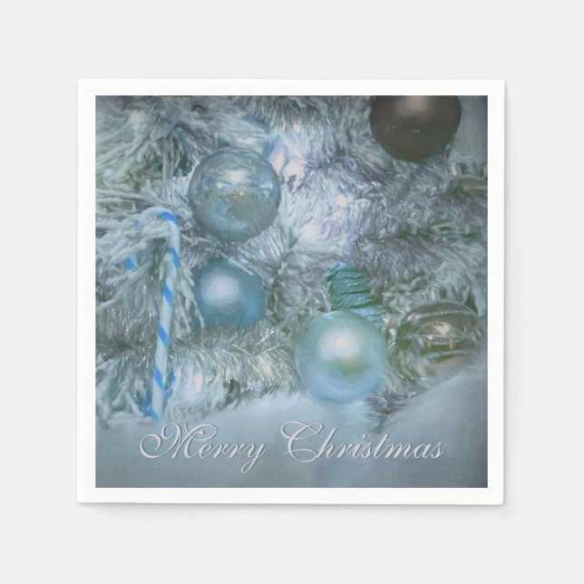 Frohe Weihnachtsschmuck Blaue Aquamarine Urlaubshö Serviette (Vorderseite)