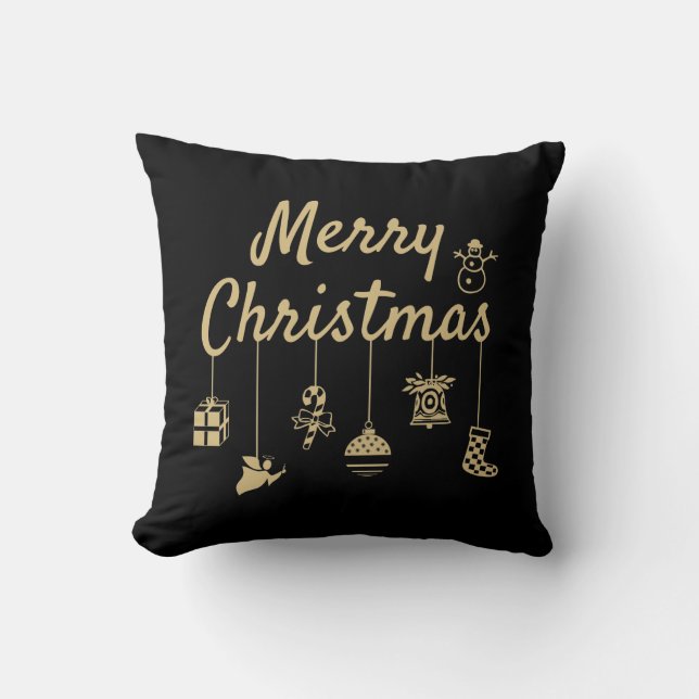 Frohe Weihnachtsschmuck Gold Kissen (Vorderseite)