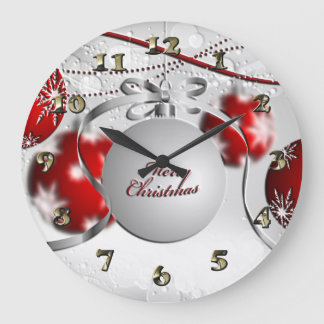 Frohe Weihnachtsschmuck in Silver und Rot Große Wanduhr