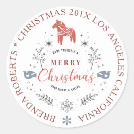 Frohe Weihnachtsschmuck niedliche Tiere & Typograf Runder Aufkleber