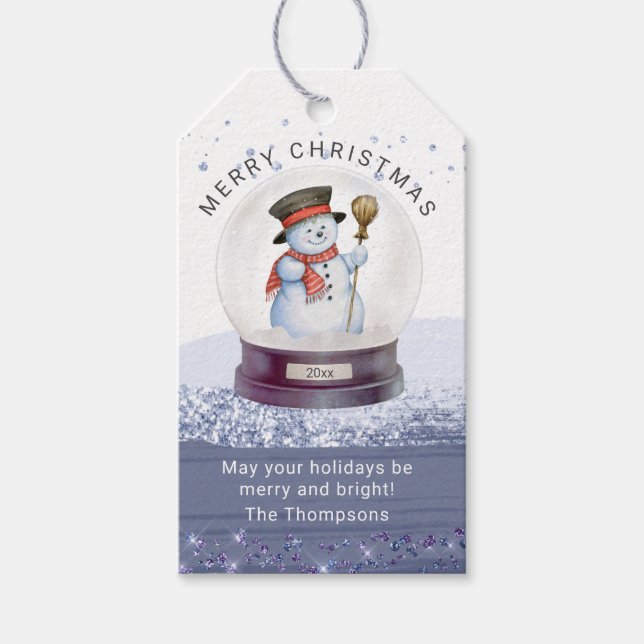 Frohe Weihnachtsschnee Globe Wasserfarbe Schneeman Geschenkanhänger (Vorderseite)