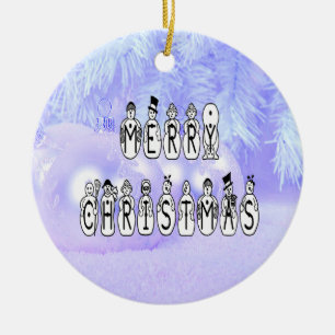 Frohe Weihnachtsschnee Menschen Schriftart, Blue T Keramikornament