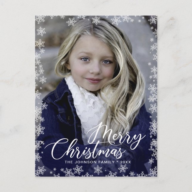 Frohe Weihnachtsschnee Pinselschrift FOTO Gruß Postkarte (Vorderseite)