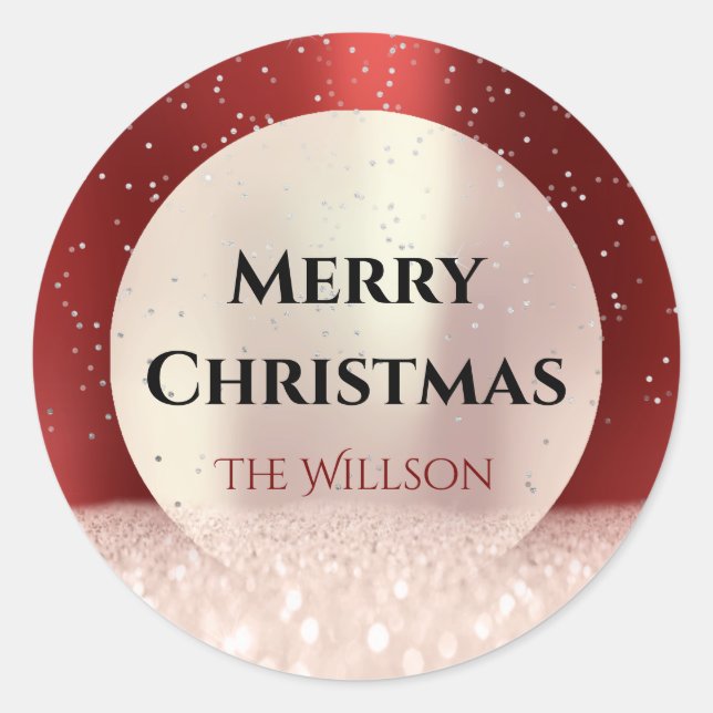 Frohe Weihnachtsschnee Rose Glitzer Burgundy Red Runder Aufkleber (Vorderseite)