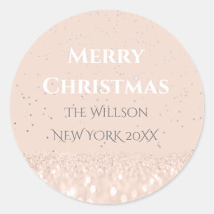 Frohe Weihnachtsschnee Rose Glitzer Classy Confett Runder Aufkleber