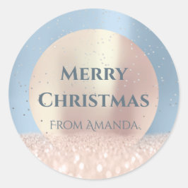 Frohe Weihnachtsschnee Rose Glitzer Smoky Blau Runder Aufkleber