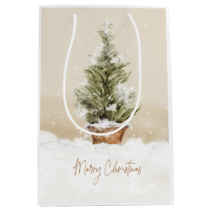 Frohe Weihnachtsschneebaum Wasserfarbe Mittleres G Mittlere Geschenktüte