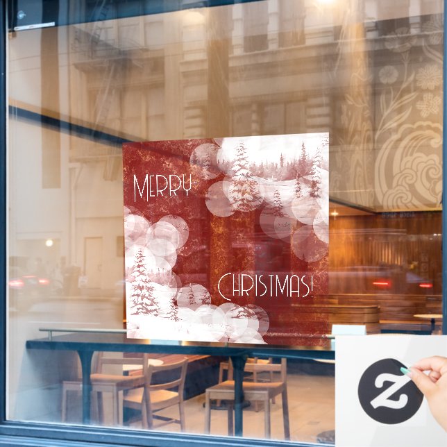 Frohe Weihnachtsschneebaumlandschaft Fensteraufkleber (Café-Fenster)