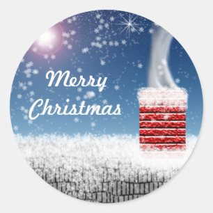 Frohe Weihnachtsschneebedeckte Kaminkleber Runder Aufkleber