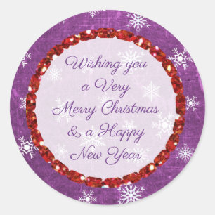 Frohe Weihnachtsschneeflocke Lila und Rot Sticker