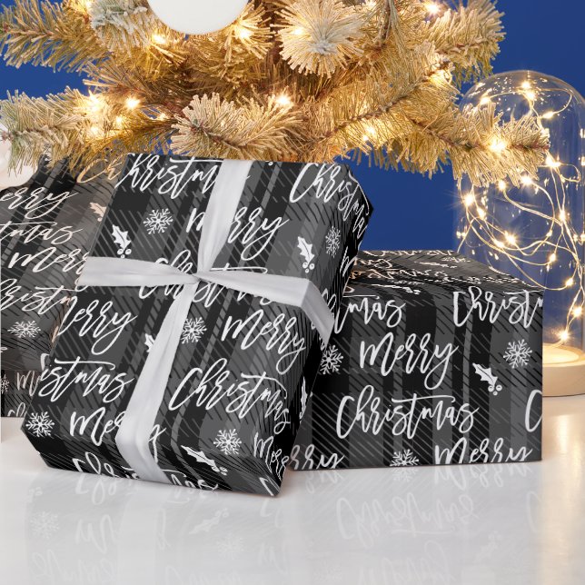Frohe Weihnachtsschneeflocke mistletoschwarz karie Geschenkpapier (Feiertage)