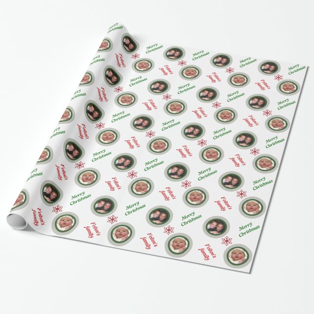 Frohe Weihnachtsschneeflocke personalisiertes Foto Geschenkpapier (Ungerollt)