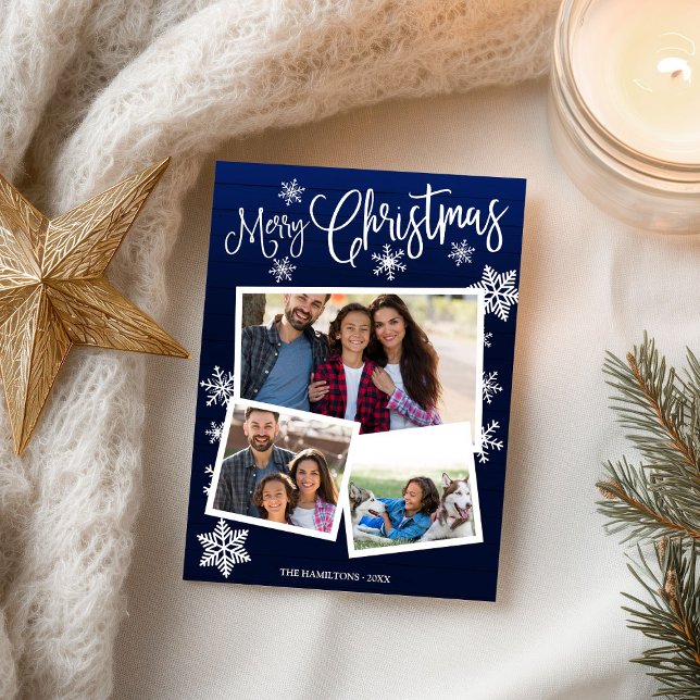 Frohe Weihnachtsschneeflocke Rustikale 3 Fotos Col Postkarte (Von Creator hochgeladen)