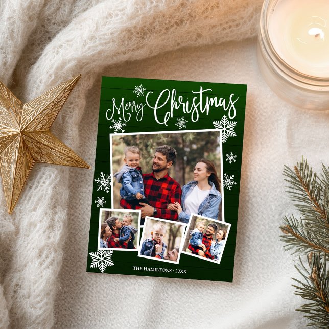 Frohe Weihnachtsschneeflocke Rustikale 4 Fotos Postkarte (Von Creator hochgeladen)