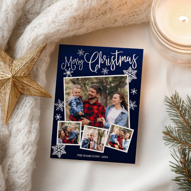 Frohe Weihnachtsschneeflocke Rustikale 4 Fotos Postkarte (Von Creator hochgeladen)