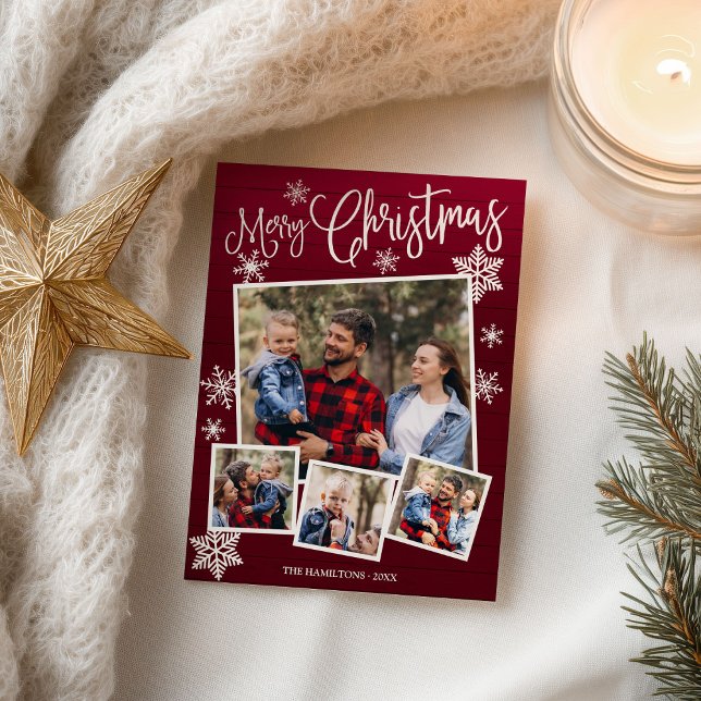 Frohe Weihnachtsschneeflocke Rustikale 4 Fotos Postkarte (Von Creator hochgeladen)