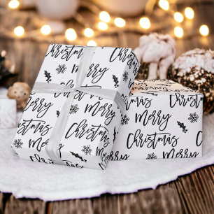 Frohe Weihnachtsschneeflocke Schwarz-weiß Geschenkpapier