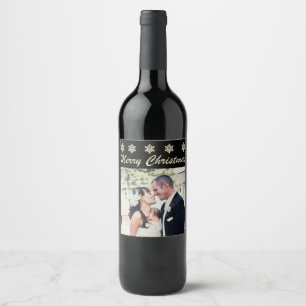 Frohe Weihnachtsschneeflocken Custom Foto Weinmark Weinetikett