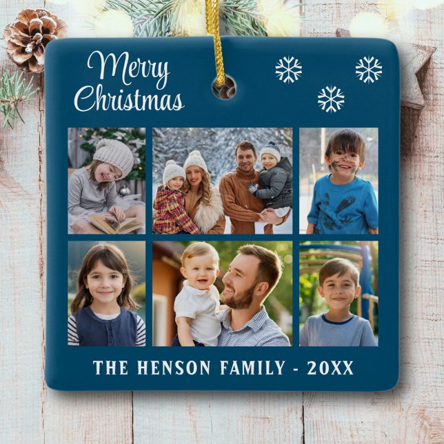 Frohe Weihnachtsschneeflocken Familie 6 FotoCollag Keramikornament (Von Creator hochgeladen)